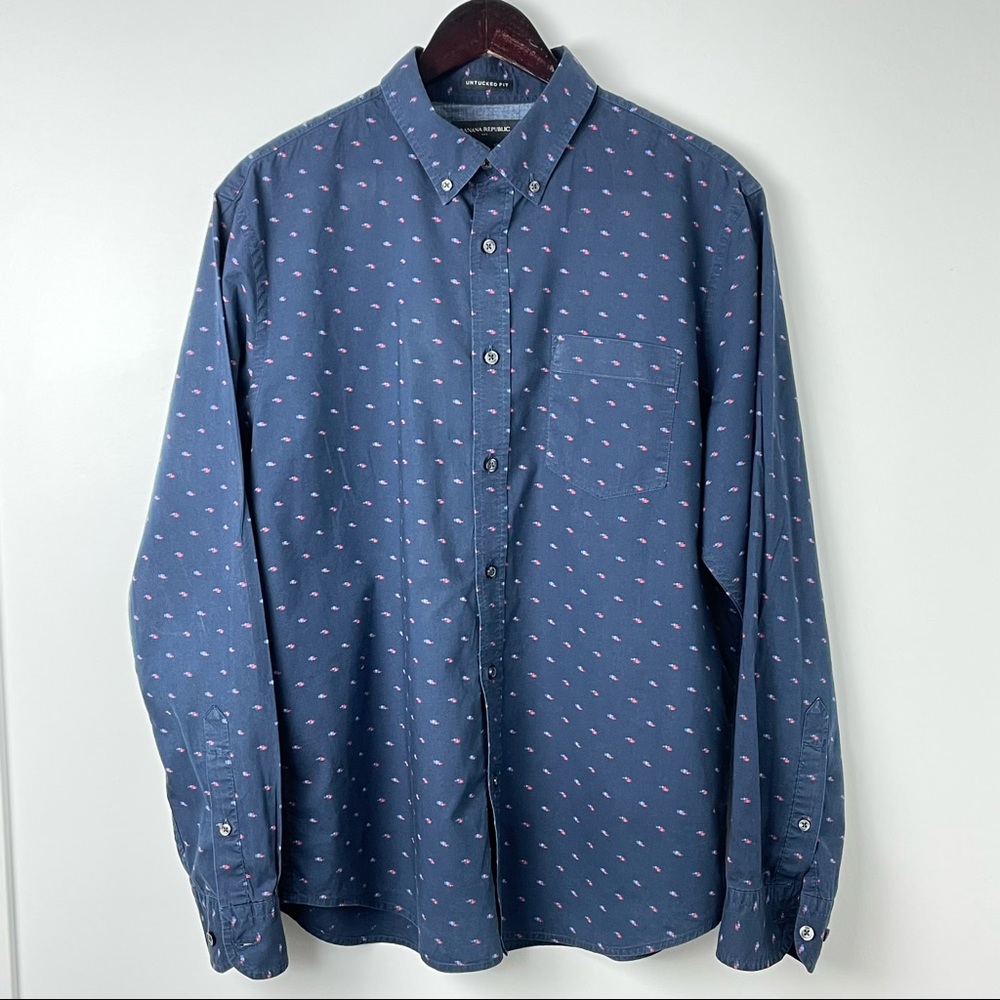 Banana Republic Untucked Slim Fit Oxford Size Navy Blue Size Large